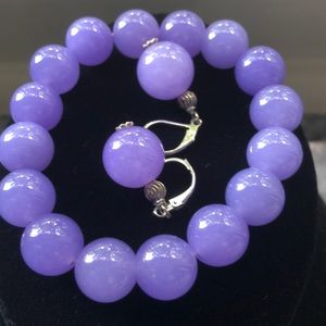 Purple gemstone bracelet and earrings.